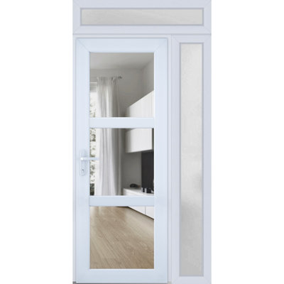 Front Exterior Prehung FiberGlass Door Clear Glass See-through / Manux 8555 White Silk Clear Glass / Side Exterior Window / Office Commercial and Residential Doors Entrance Patio Garage-W30+14" x H80"-Left-hand Inswing