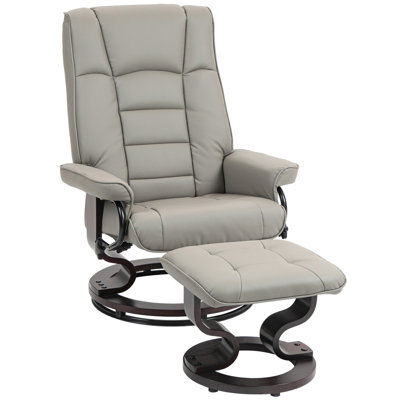 Recliner With Ottoman, Swivel Recliner Chair And Ottoman, Faux Leather Reclining Chair With High Back And Wood Frame