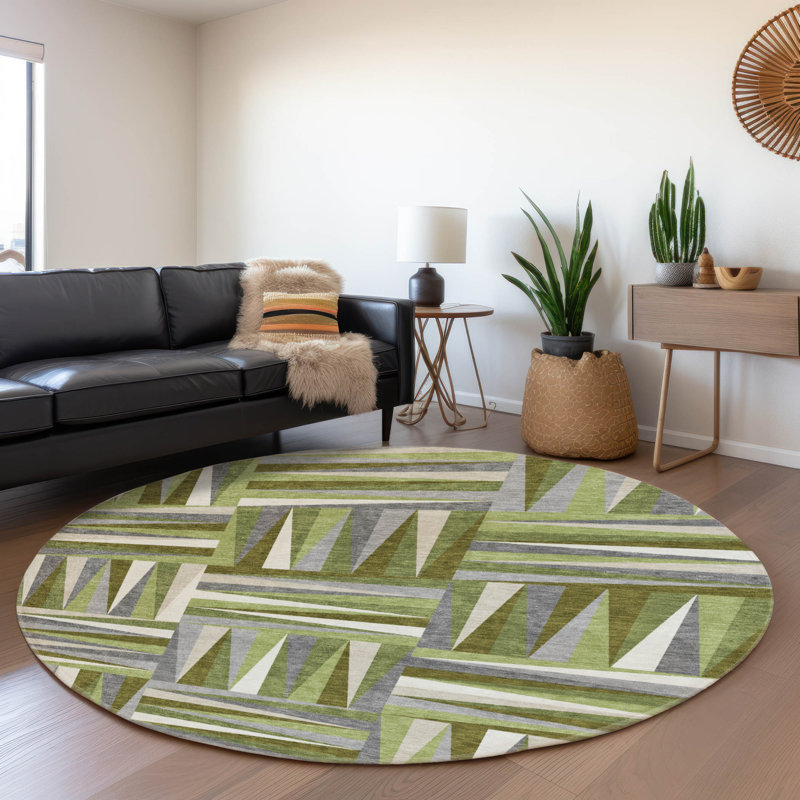 Premium Machine Washable Collett AMF1012 Squares Rug, Round 8'