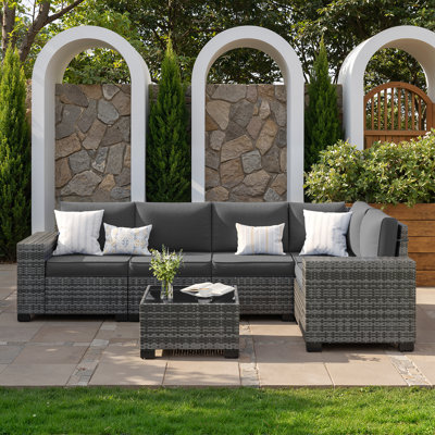 5 - Person Wicker Outdoor Modular Sectional Seating Group with Cushions