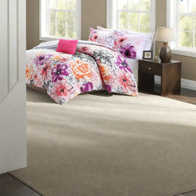 Ensemble de literie asymétrique à motif floral, polyester hypoallergénique, style chambre à coucher moderne