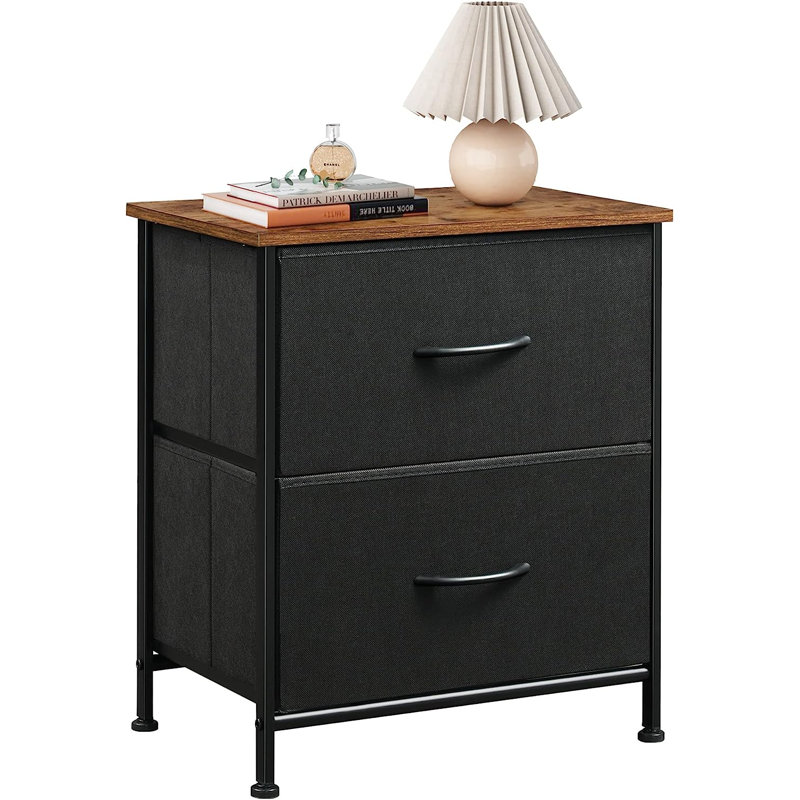 Table de chevet Aimy, Noir / brun rustique