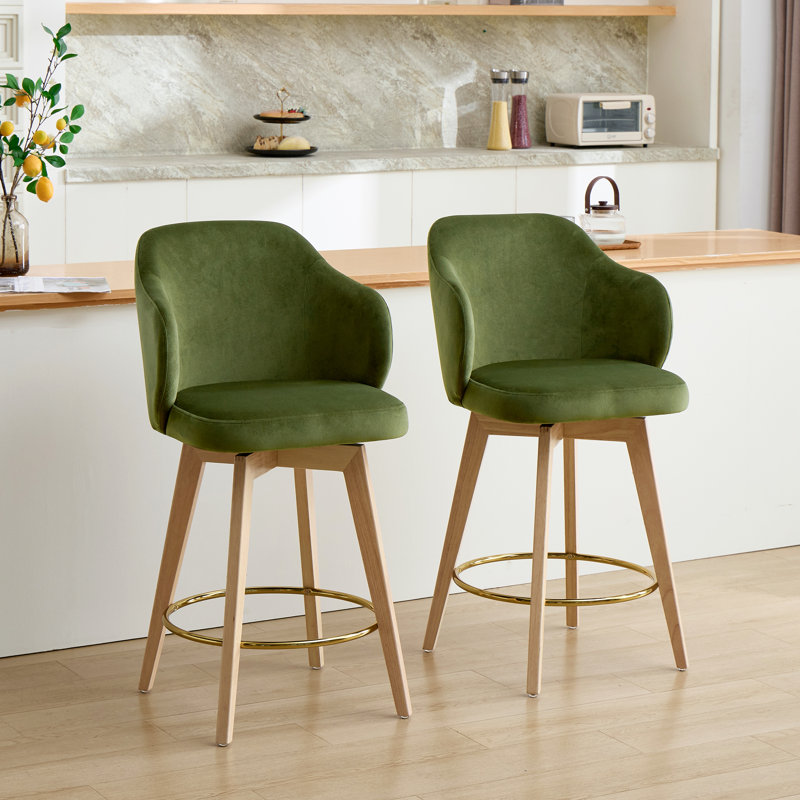 Tabouret de comptoir pivotant avec accoudoirs Ashwell, Olive Green Velvet