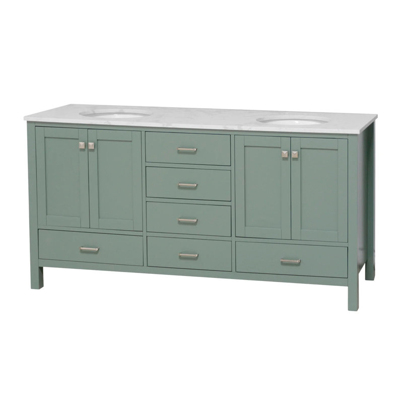 Claudett 72'' Double Bathroom Vanity with Top, Sage Green, Engineered Carrara