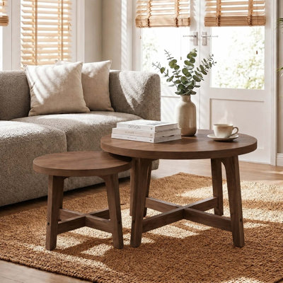 Space-Saving Nesting Coffee Tables Set with X-Frame Design