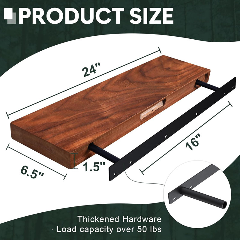 Floating Shelves For Wall Mount, Solid Walnut Wood Shelf, Thick And Wide Sturdy Design, Perfect For Bathroom, Bedroom, Kitchen And Living Room Decor, Set Of 2
