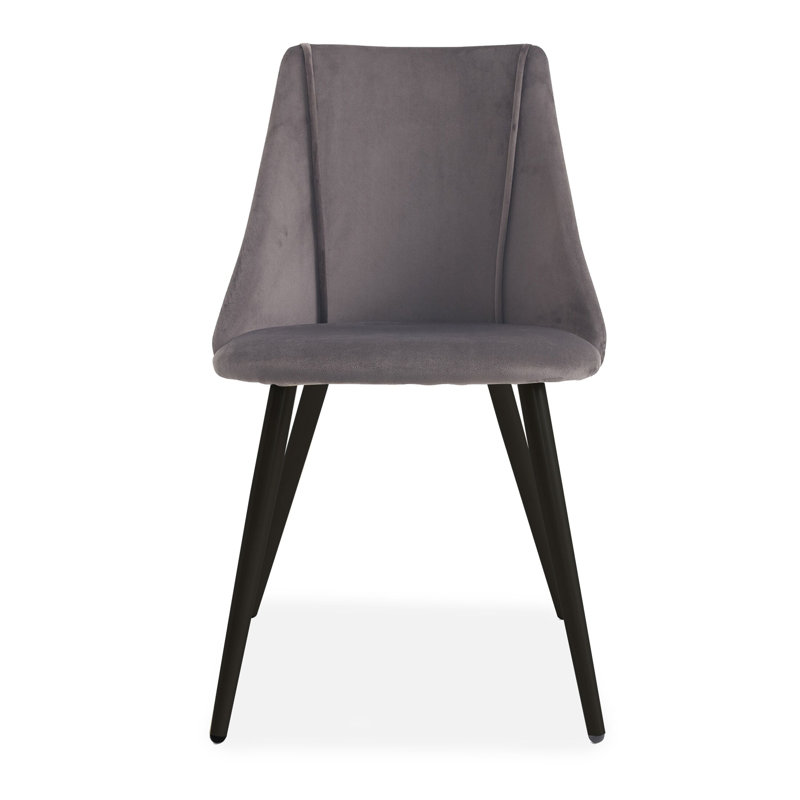2 Maidste Velvet Upholstered Dining Chair with Black Metal Legs, Grey