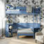 Lit mezzanine double en bois avec bureau, rangement, canapé et lumière DEL pour petits espaces, bleu marine