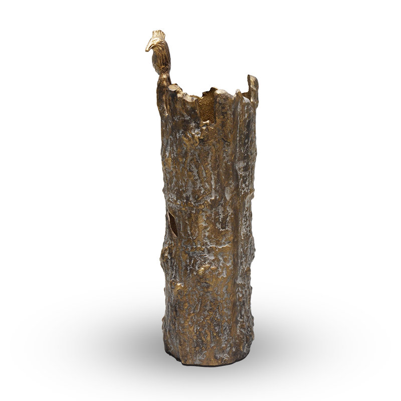 Vase oiseau et tronc d'arbre