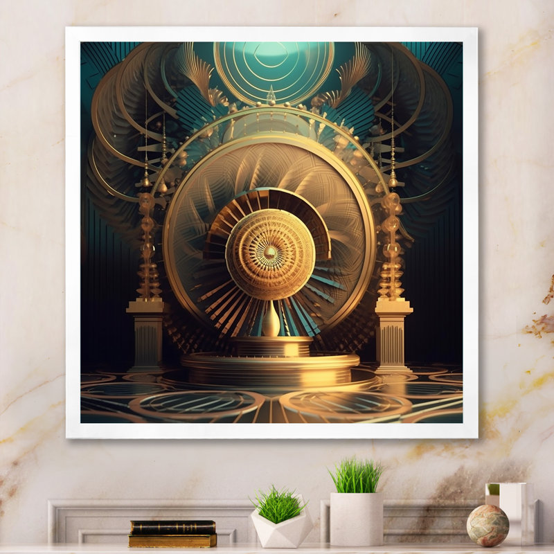 «Futuristic Minimalistic Architecture Retro Blue», reproduction sur toile, H 36 po x l 36 po x P 1,5 po, Cadre simple blanc