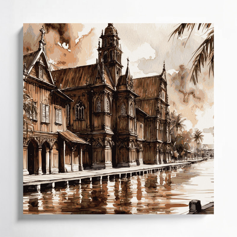Cities Paramaribo Suriname Black Canvas Wall Art, 12" H x 12" W