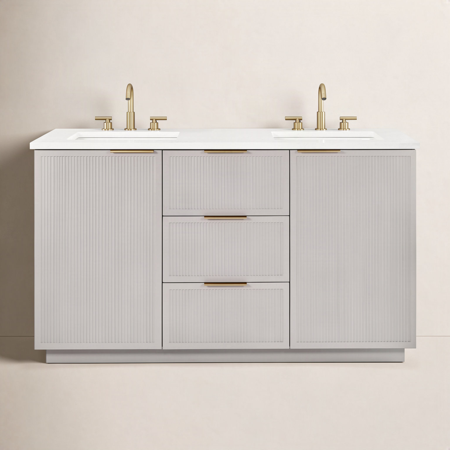 Aderyn 60" Pine Double Bathroom Vanity, Taupe/Brushed Bronze