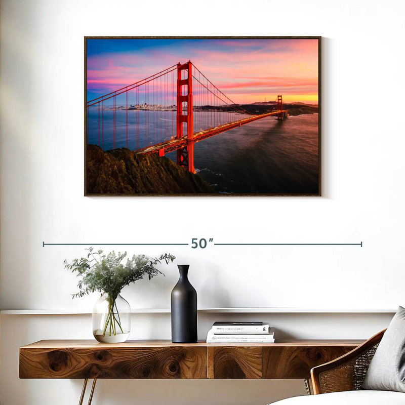 Golden Gate, 37 po x 25 po, Cadre flottant en noyer