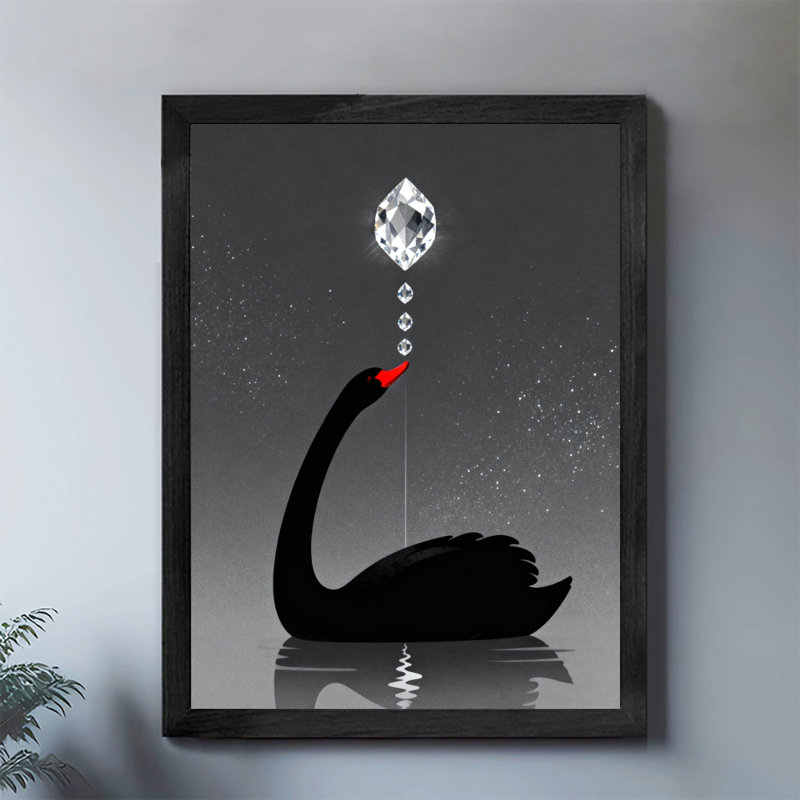 Art encadré noir, cygne noir à bec rouge, impressions rétro de style rétro, H 11 po x l 9 po
