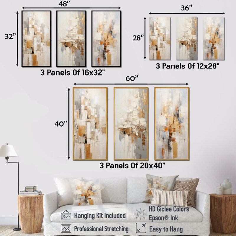 Beige And Golden Cubic Perspective, Cadre flottant doré, H 40 po x l 60 po