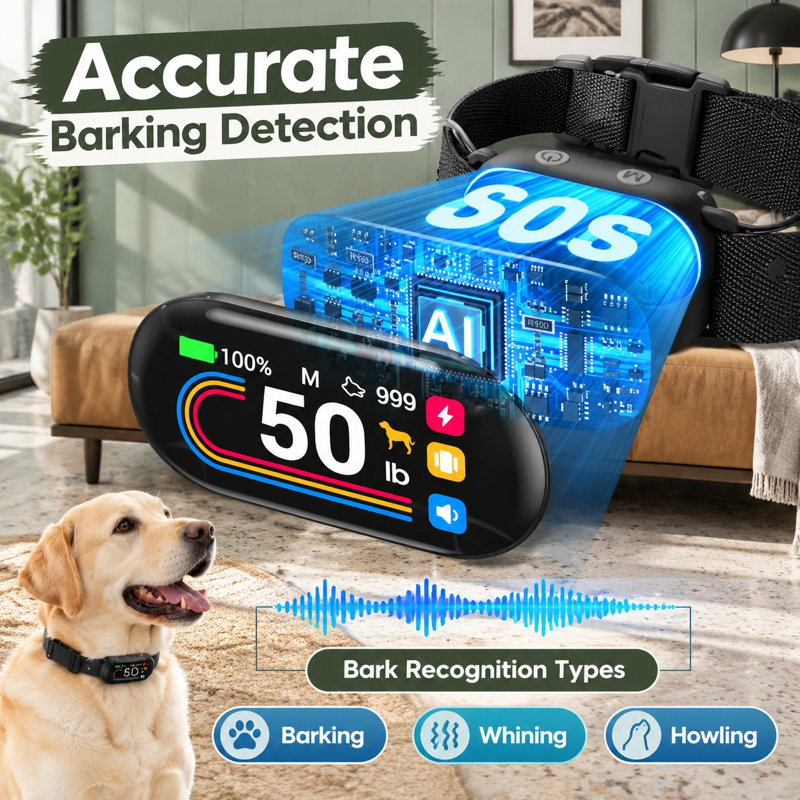 For small, medium, and large dogs weighing 10-100lbs, this upgraded humane smart anti-bark collar helps control barking while preventing false activations and recording bark counts; it has 4 training modes and 8 sensitivity levels.
