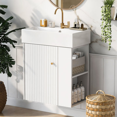 Meuble-lavabo moderne avec lavabo en céramique et porte à motif de vagues
