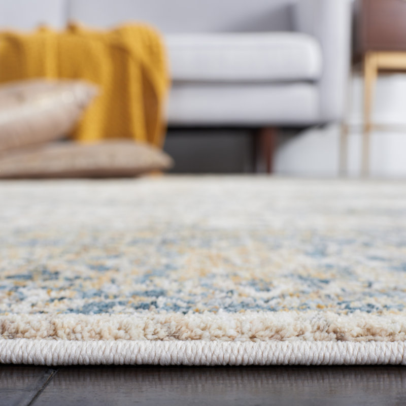 Ivory and Blue Hand-knotted Synthetic Area Rug, 4' x 6'2"
