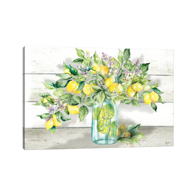 Lemons In Mason Jar Landscape - Wrapped Canvas Painting