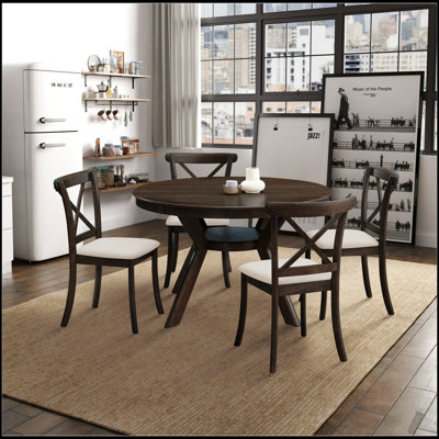 Table de salle à manger ronde en bois d'hévéa de 47,24 po avec base à tréteaux pour 4-6, meubles de cuisine et de salle à manger modernes et peu encombrants (sans les chaises)