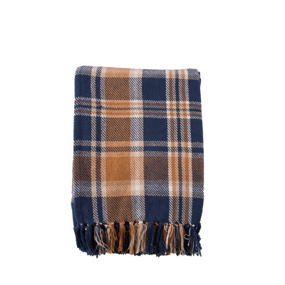 Navy and Gold Plaid Throw Blanket