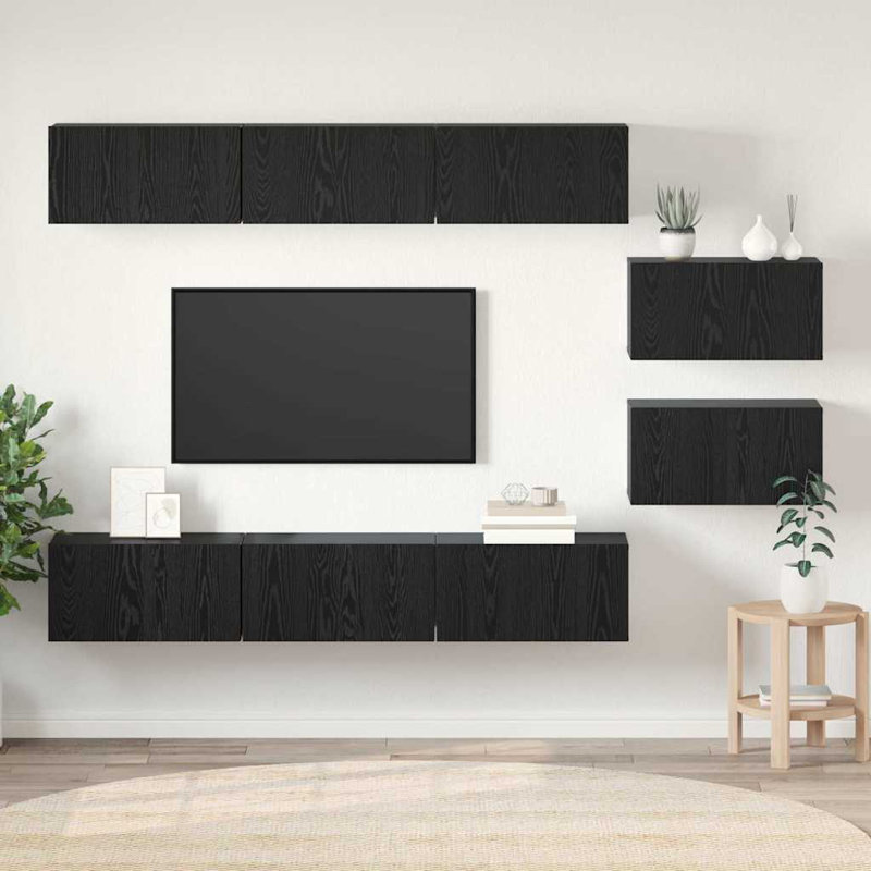 TV Cabinet Set 8 Pcs 60 X 30 X 30 Cm Engineered Wood, Black Oak