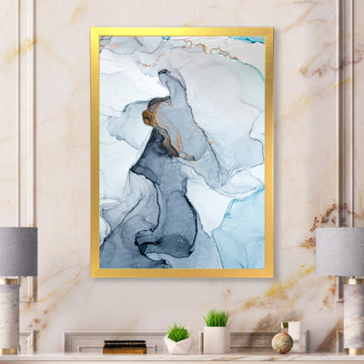 Gris et bleu marbré art ondulations - art mural moderne sur toile