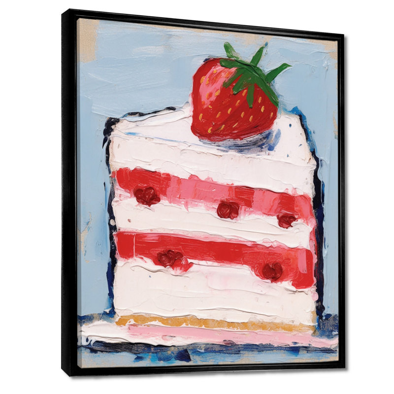 Strawberry Cake, reproduction d'art alimentaire, H 20 po x l 12 po x P 1 po, Toile avec cadre flottant noir