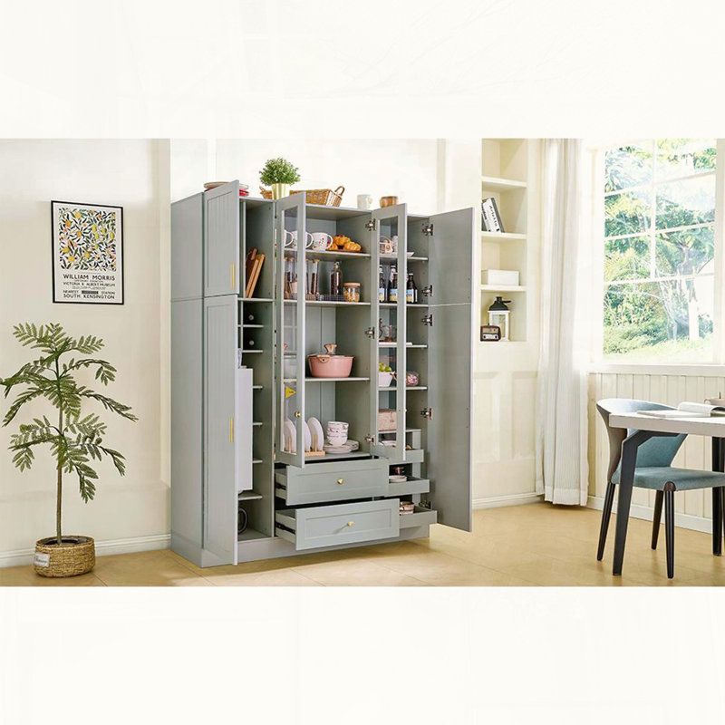 Grand garde-manger de style campagnard moderne de 53,2 po avec portes en acrylique et tablettes réglables, Vert