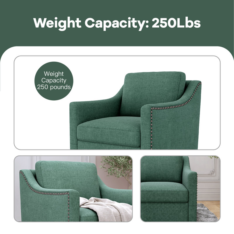 Masue Upholstered Swivel Club Chair, Green Linen