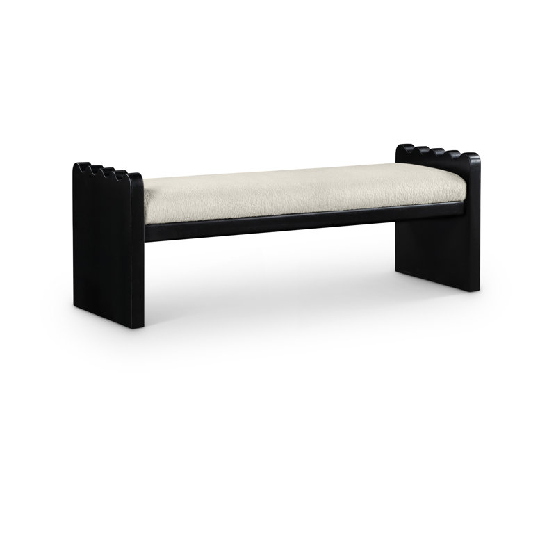 Banc en tissu Daline, Velours crème, Noir