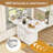 47" Wood Folding Dining Table with storage rack and cabinet, Removable Entryway Table with 6 Wheels, White Marble Color Kitchen Island, Side Table and Coffee Table Versatile Table Space Saving