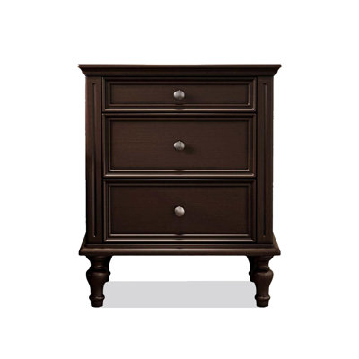 French Vintage Walnut Three-Drawer Nightstand