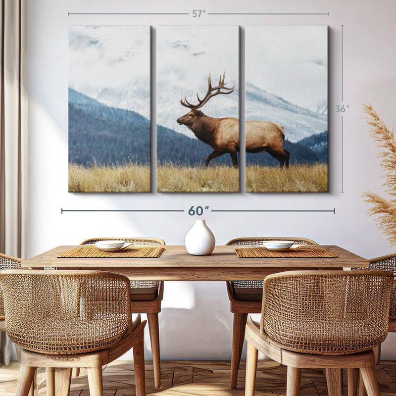 «Mountain Bull Elk», 3 pièces sur toile, H 36 po x l 57 po x P 1,25 po