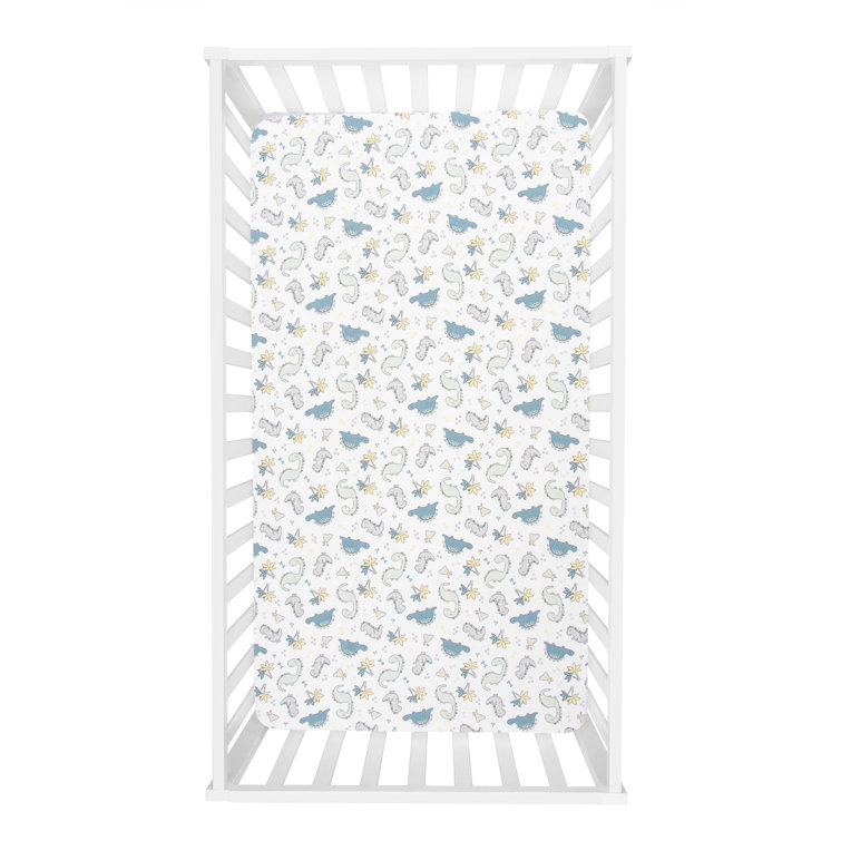 White/Blue Animals 100% Cotton - Piece Standard Crib Fitted Sheet