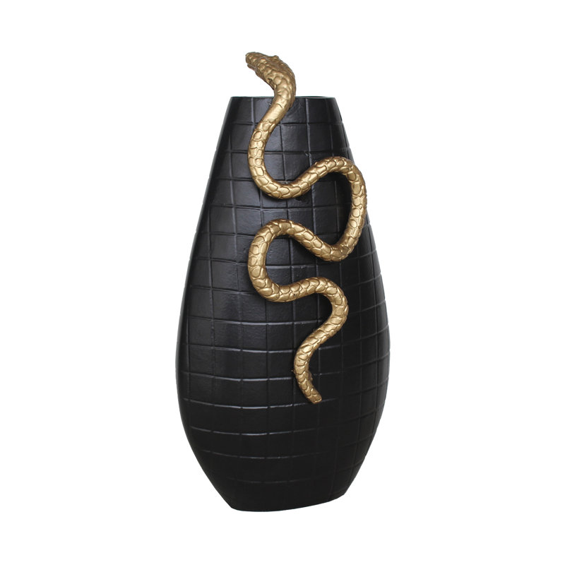 Sagebrook Home 21X11" Curved Snake On Vase, Black/Gold, 18" H x 10" W x 6" D