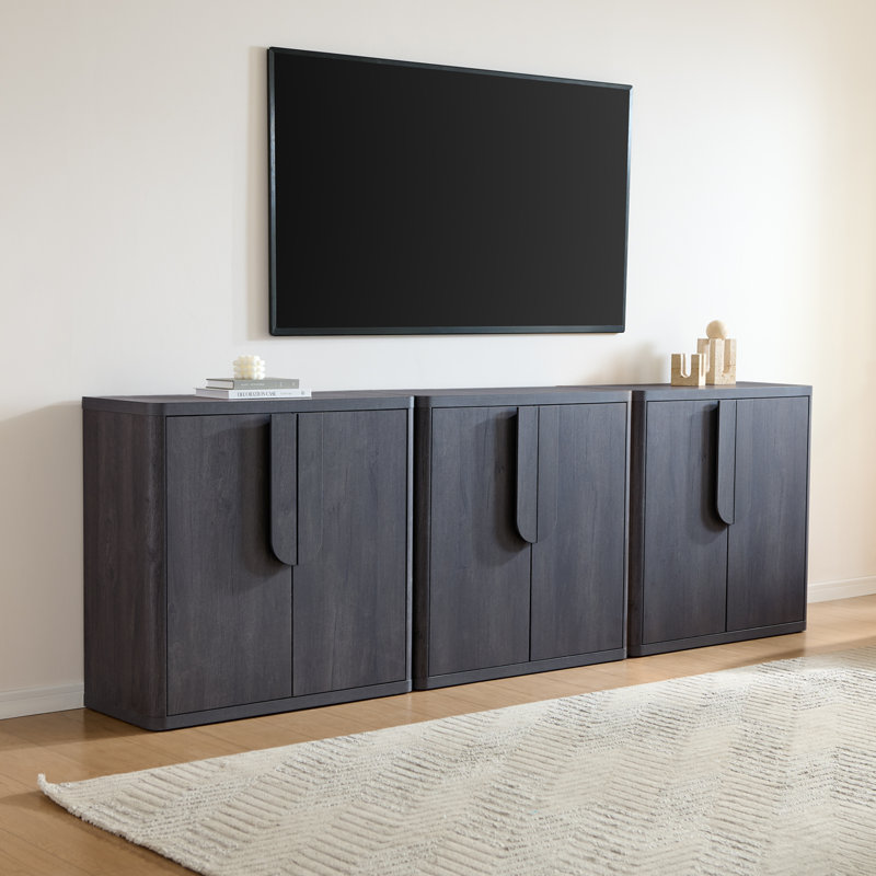 2 Doors Arched Sideboard Buffet Cabinet Grey Black -3PCS, Dark Gray