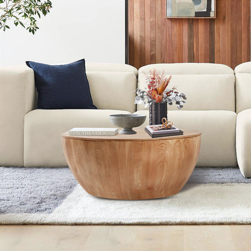 Ceferino Coffee Table,Bucket Shaped Storage Table,Wood Frame, 17.72" H x 31.5" L x 31.5" W, Natural