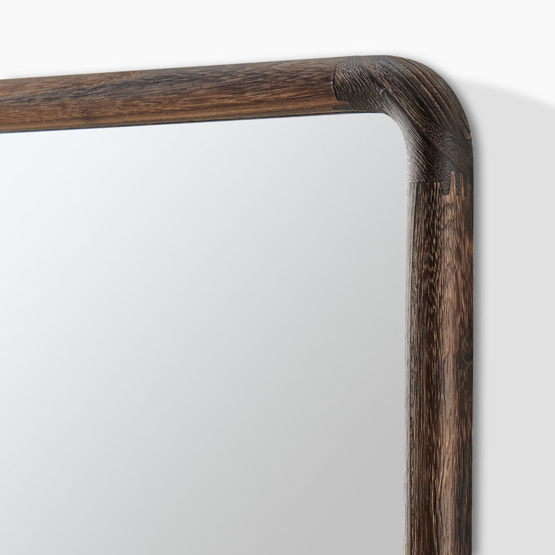 Rowella Solid Wood Hallway Wall Rectangle Mirror - Simple Mid Century Design, Walnut, 120cm x 80cm