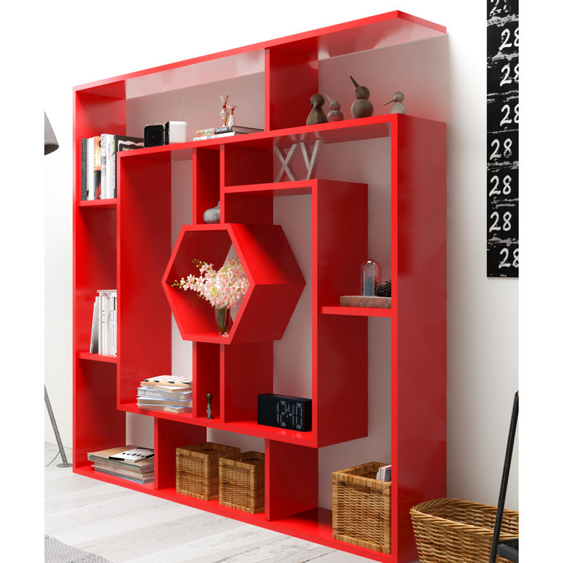 134cm H x 134cm W Geometric Bookcase, Red