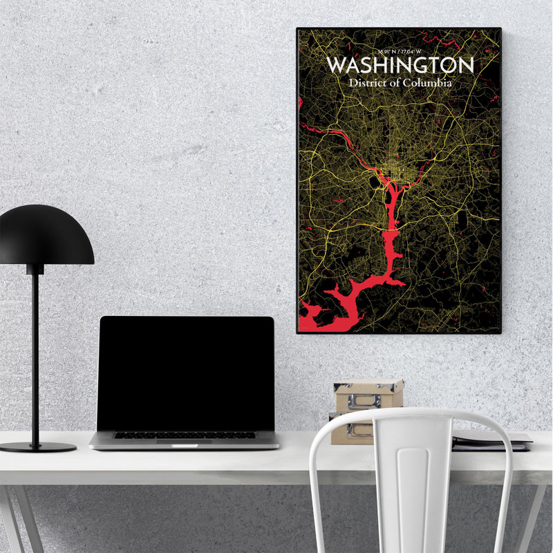 Washington - impression sur toile tendue, Noir / rouge / jaune, H 20 po x l 16 po