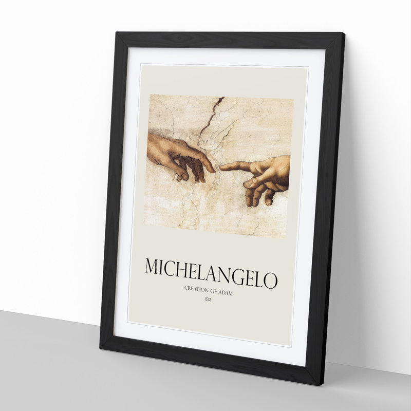 Creation Of Adam Hands by Michelangelo - Single Picture Frame Print, 48cm H x 36cm W x 2cm D, Black Framed