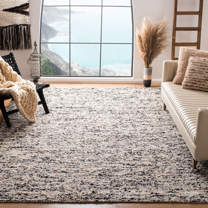 Tapis abstrait gris en laine / coton tissé à la main Leo Natura, Rectangle de 5 pi x 8 pi