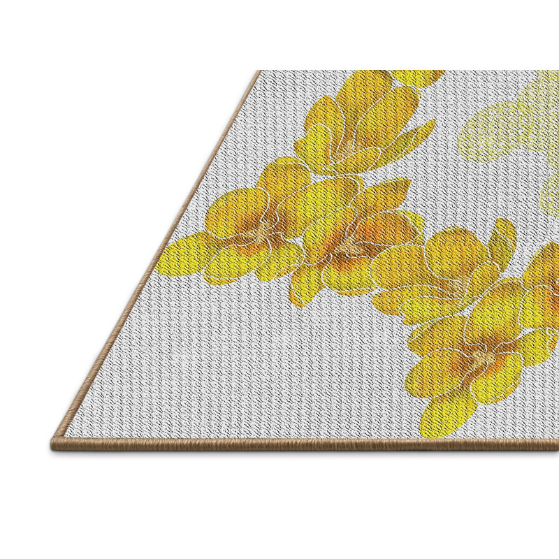 Tapis jaune à motif floral Lifthrasir, Rectangle 5 pi x 7 pi