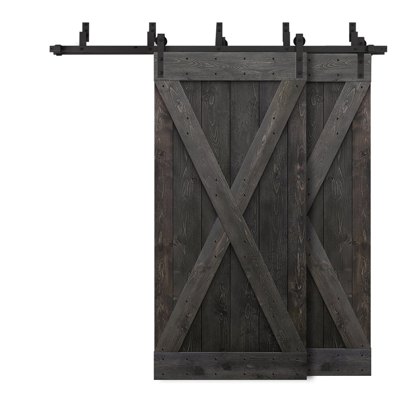 Ensemble de quincaillerie d'installation de porte de grange en bois lambrissé et en métal peint, 42 po x 84 po, Noir