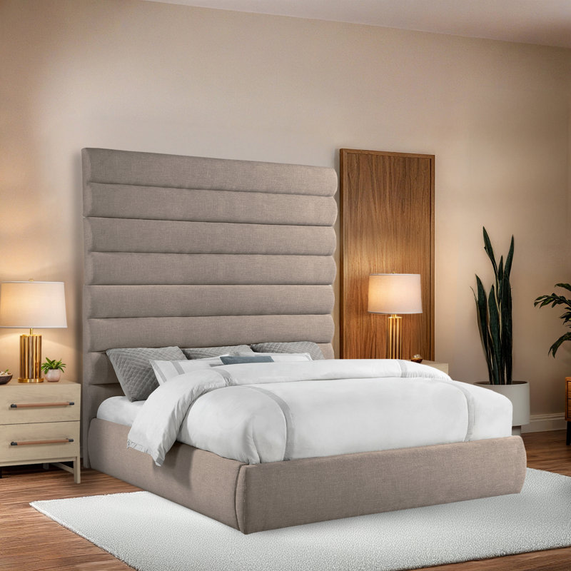 Lit en tissu Adam, Très grand, Tissu texturé en lin beige