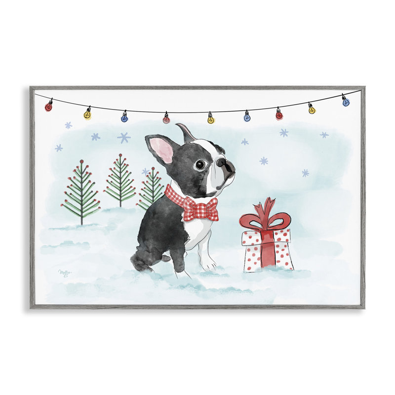 «Snowy Boston Terrier», estampe numérique encadrée par Mollie B., Estampe numérique Farmhouse, H 20 po x l 30 po