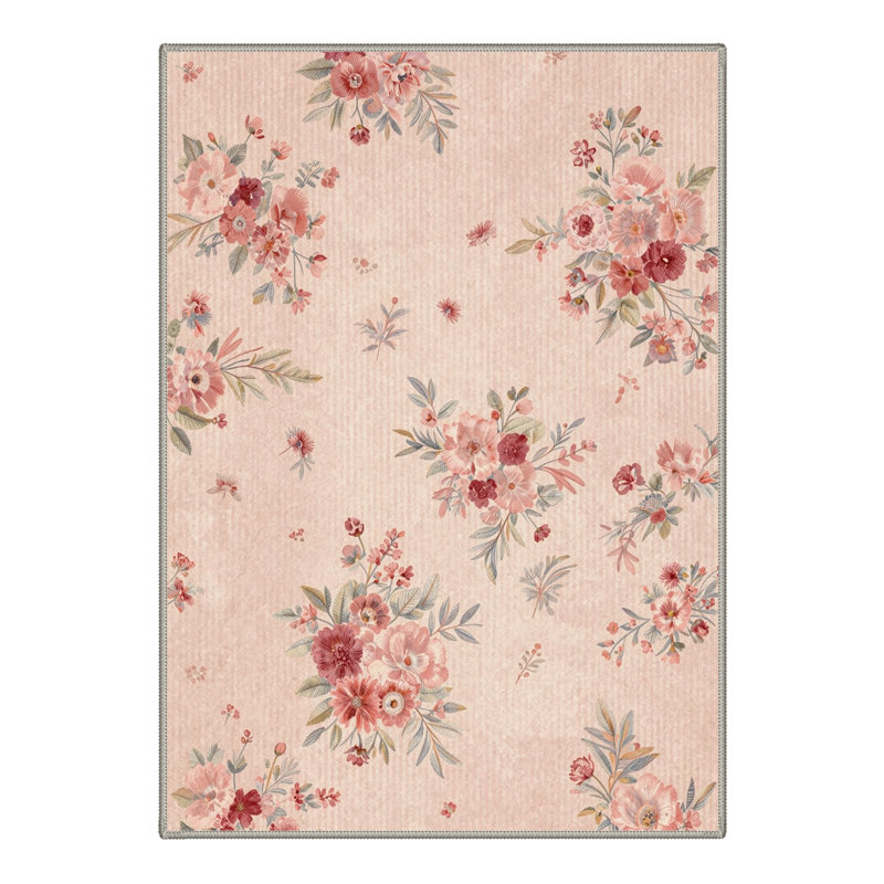 Tapis d'intérieur rose / bleu / vert lavable à la machine Acker avec envers antidérapant, Rectangle 9 pi x 12 pi