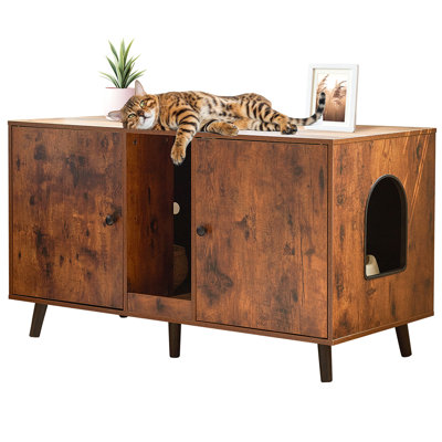 Corvese 42.5" W Manufactured Wood Double Cat Litter Box Enclosure with Scratching Pad