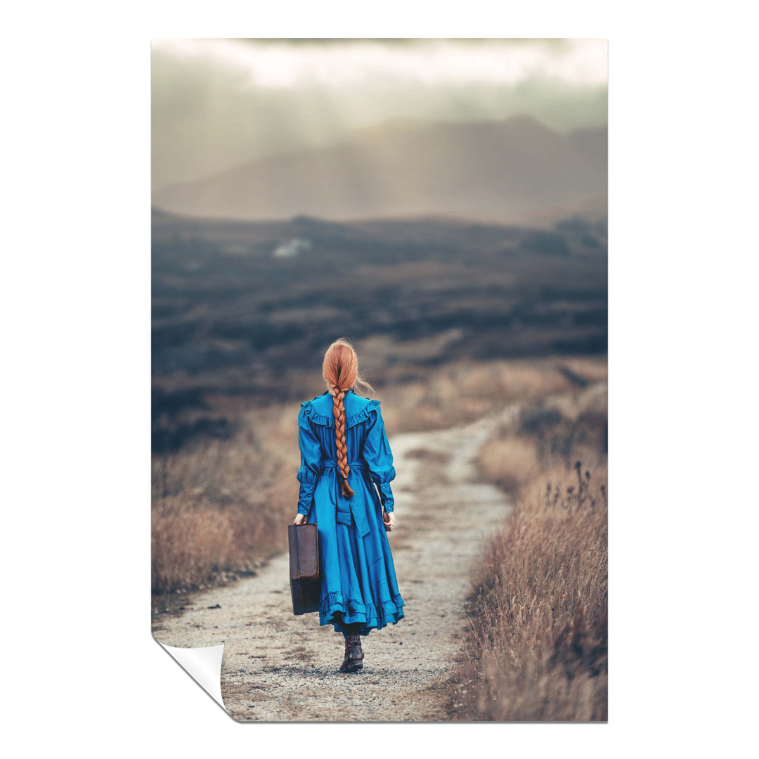 Panther Print Fine Art Prints Girl In Vintage Blue Dress On Her Way Home Artistic Unframed Poster, Pictures For Home Walls, Bedroom, Living Room & Bat